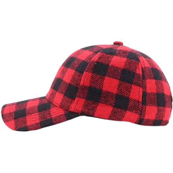 Women Men Buffalo Checked Baseball Caps Red Black Plaid Adjustable Christmas Hat main image 6